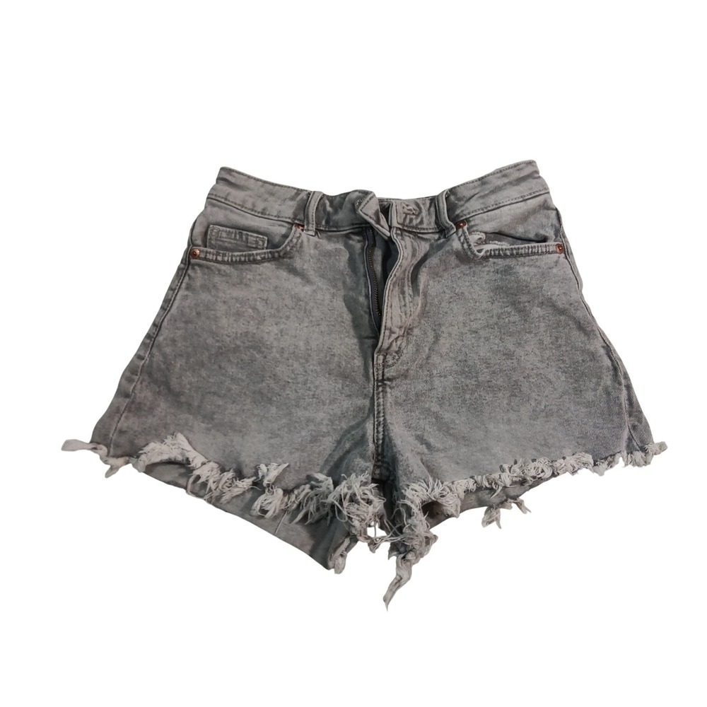 H&M Divided Womens Gray Acid Wash High Waisted Frayed Denim Cutoff Shorts Size 2